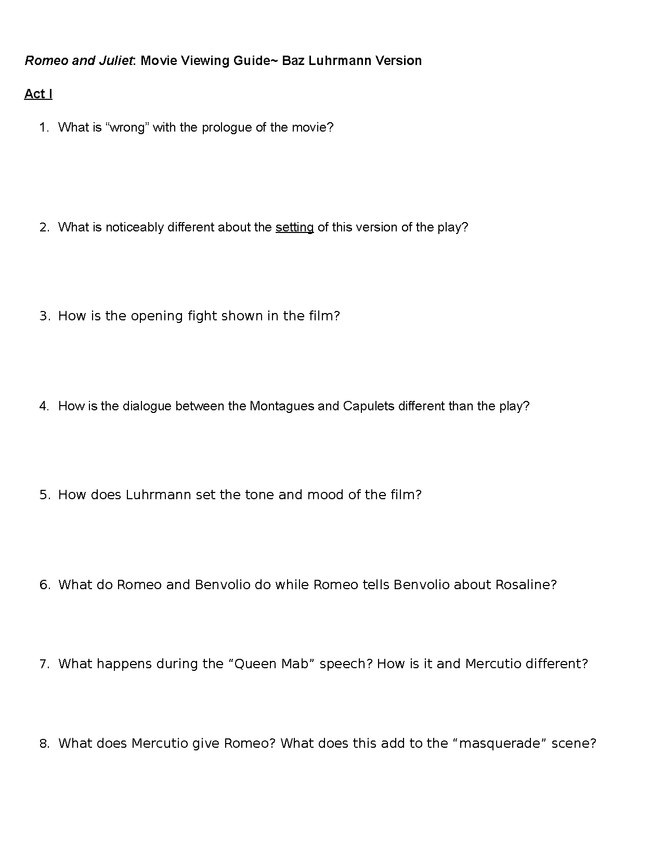 flim questions for romeo and juliet (1996 version) preview image 1