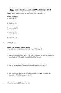 the book cover of "Night" Study Questions Pgs. 13-18