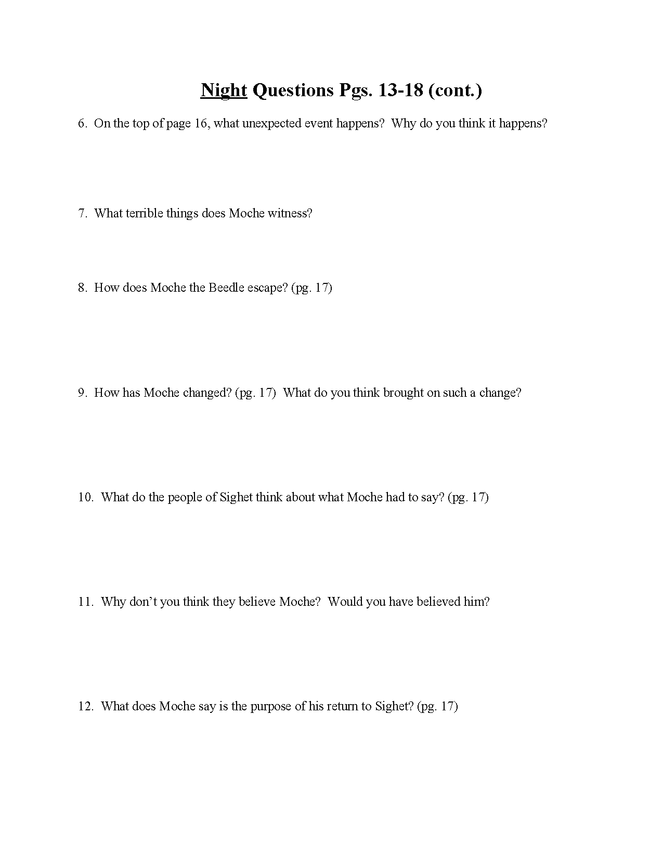 "night" study questions pgs. 13-18 preview image 2