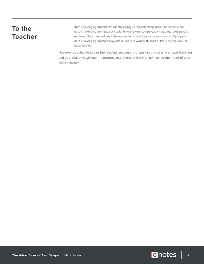 the adventures of tom sawyer enotes reading response prompts preview image 4