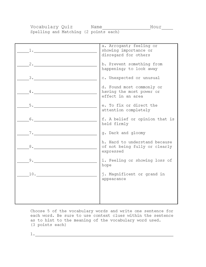 desiree's baby vocab and spelling quiz preview image 1