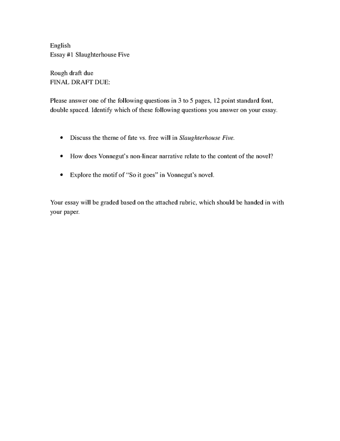 slaughterhouse five essay #1 preview image 1