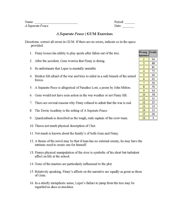 a separate peace grammar sheet preview image 1