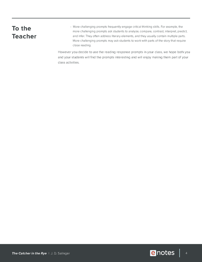 the catcher in the rye enotes reading response prompts preview image 4