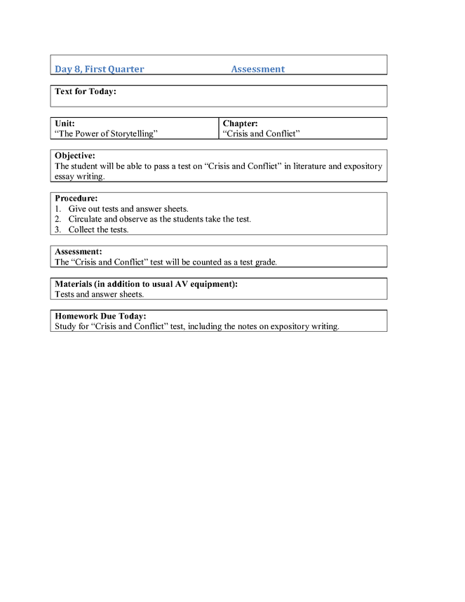 assessment lesson plan for "crisis and conflict" & my antonia (9th grade day 8) preview image 1