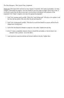 Cover image of The Glass Menagerie: Short Answer Essay Assignment