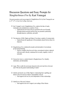 the book cover of Discussion Questions and Essay Prompts for Slaughterhouse-Five by Kurt Vonnegut