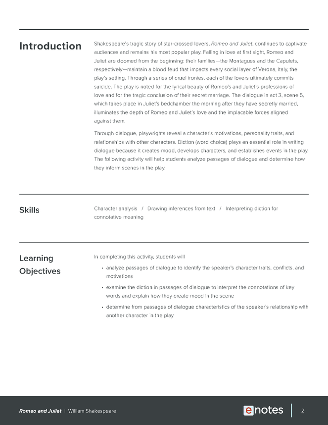 Romeo And Juliet Act 3 Scene 5 Dialogue Analysis Activity