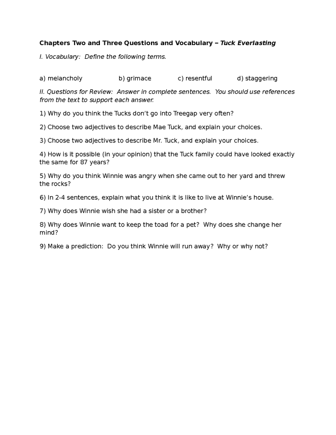 tuck everlasting review - ch. 2 & 3 preview image 1