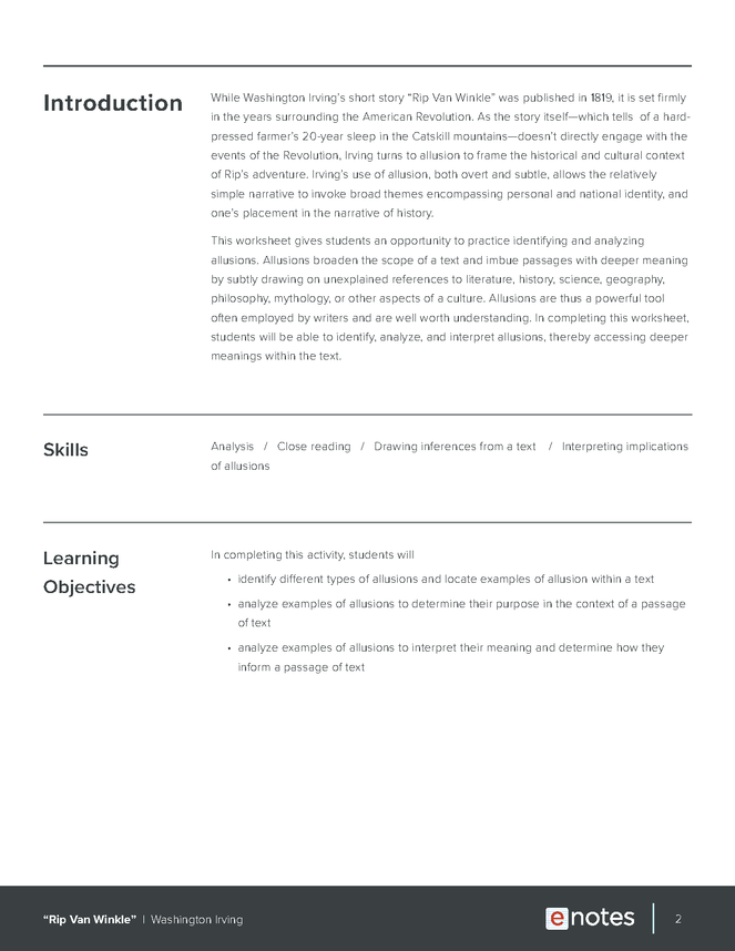 Rip Van Winkle Allusion Activity - eNotes.com