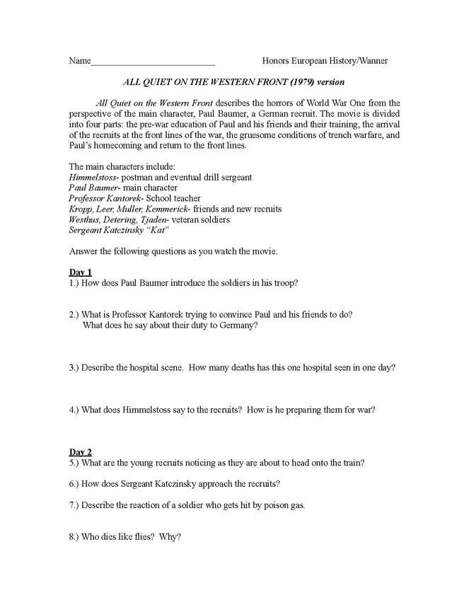 "all quiet on the western front" video questions preview image 1