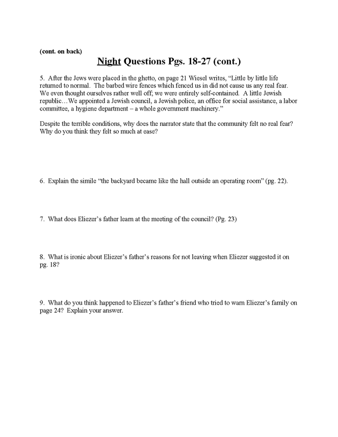 "night" study questions pgs. 18-27 preview image 2
