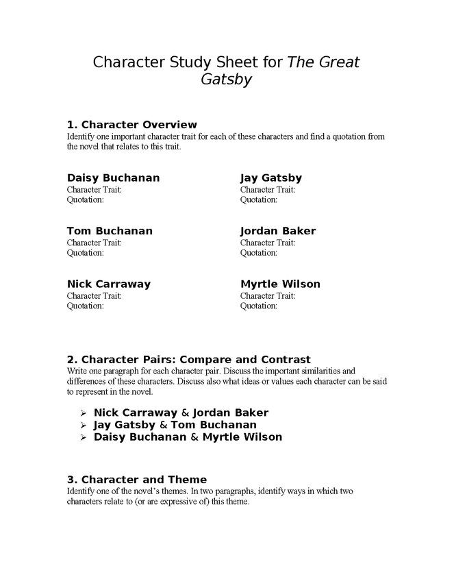 the great gatsby character traits
