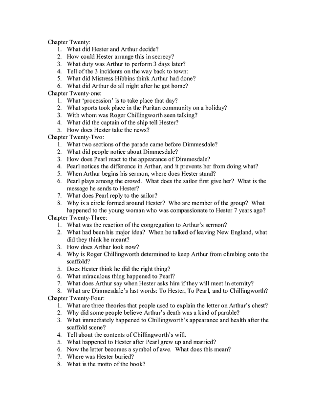 The Scarlet Letter Comprehension Questions