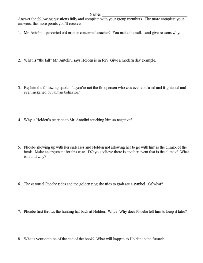 end of the book questions for the catcher in the rye preview image 1