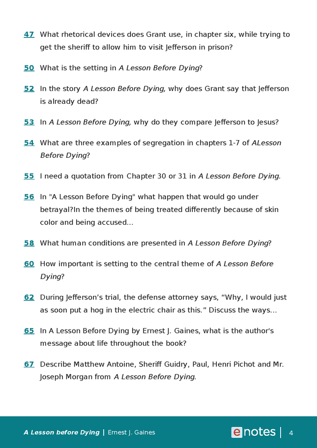 Popular Questions About A Lesson before Dying - eNotes.com