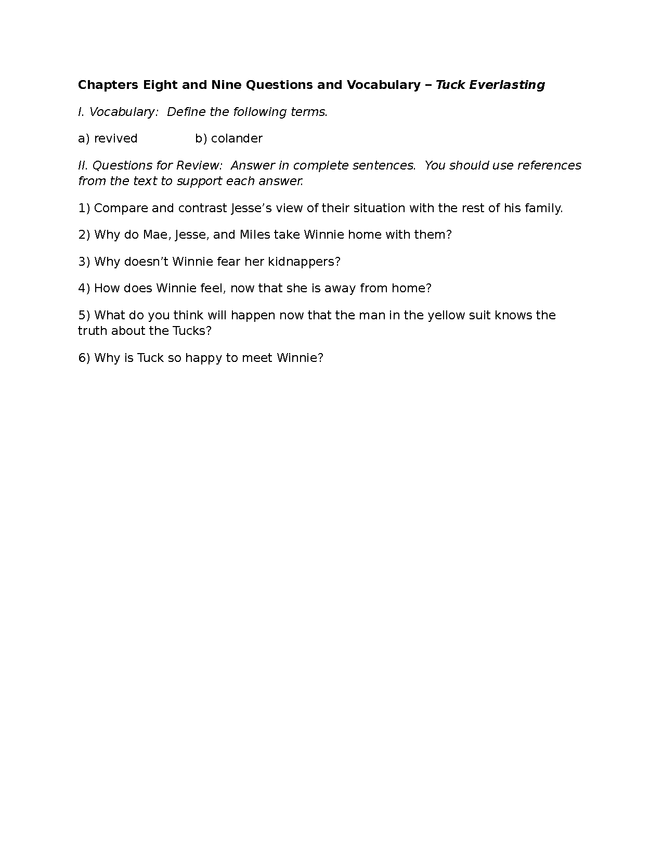 tuck everlasting review - ch. 8 & 9 preview image 1