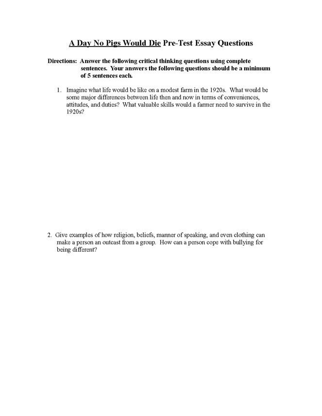 a day no pigs would die essay questions preview image 1