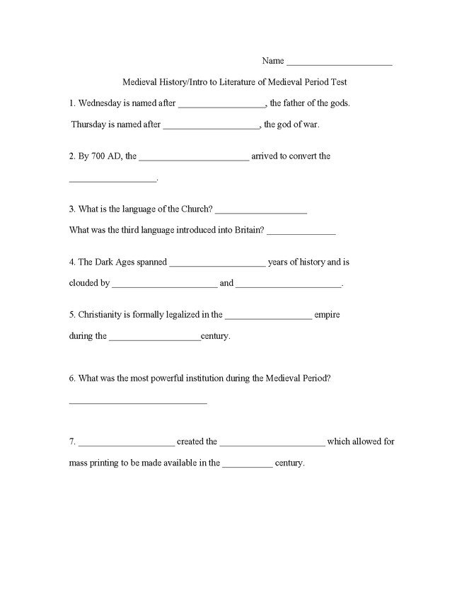 introduction to medieval history/literature test preview image 1