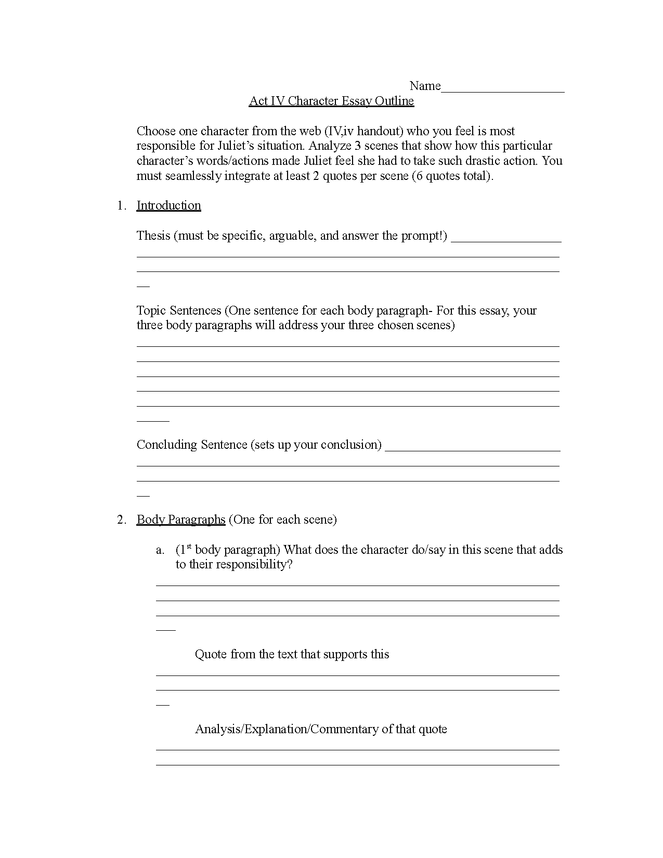 romeo & juliet act iv essay outline preview image 1