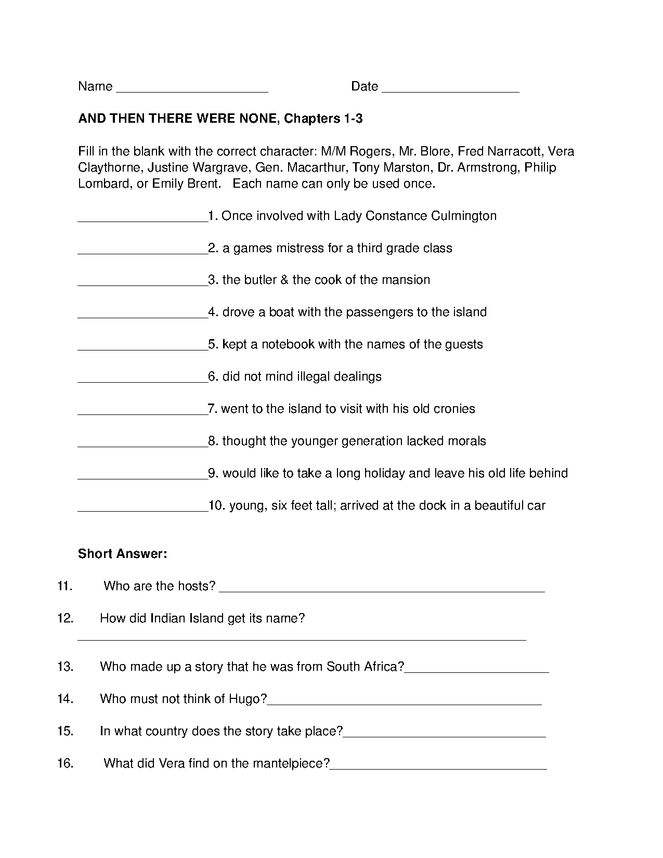 and then there were none, chapters 1-3, some questions formatted like mississippi english ii test preview image 1