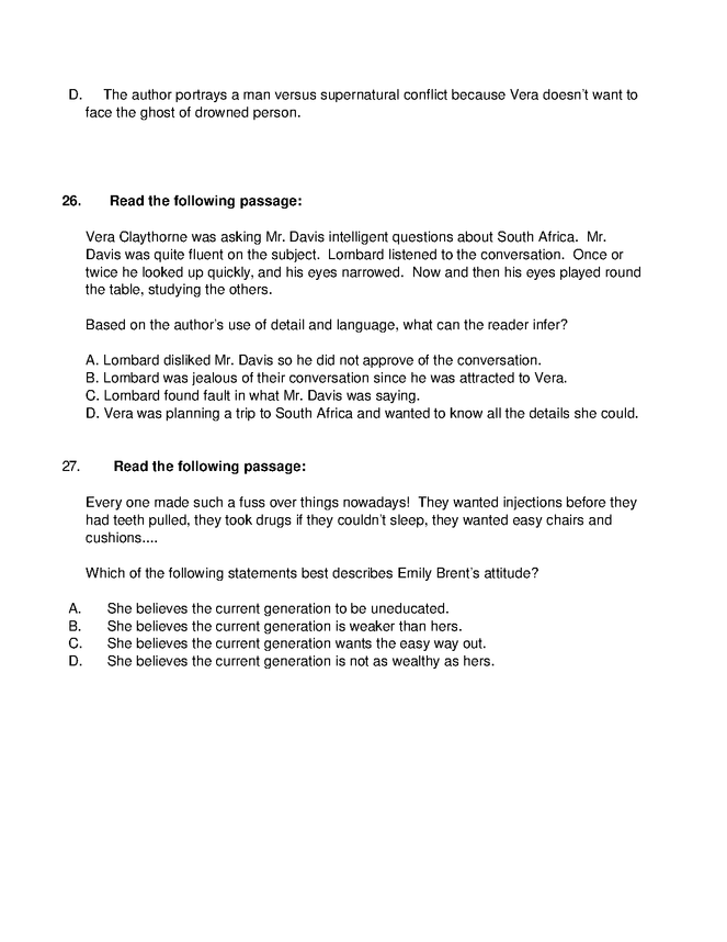 and then there were none, chapters 1-3, some questions formatted like mississippi english ii test preview image 3
