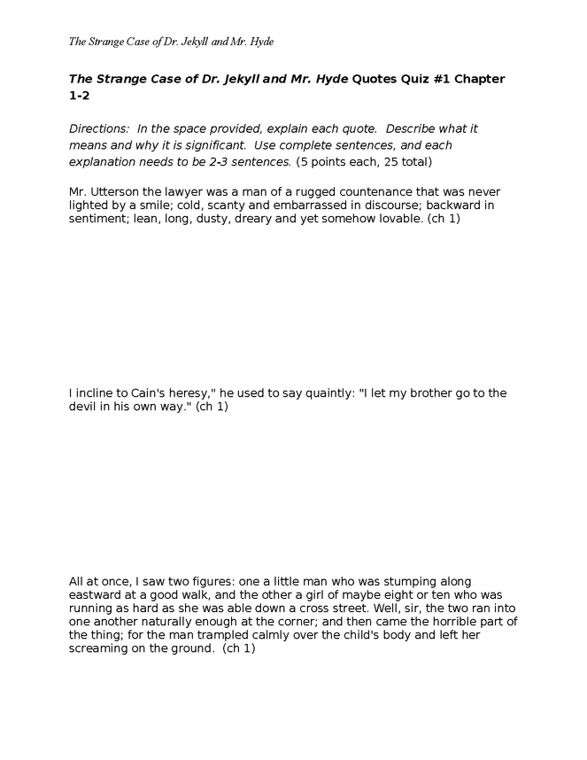 dr. jekyll and mr. hyde quotes quiz ch 1-2 preview image 1