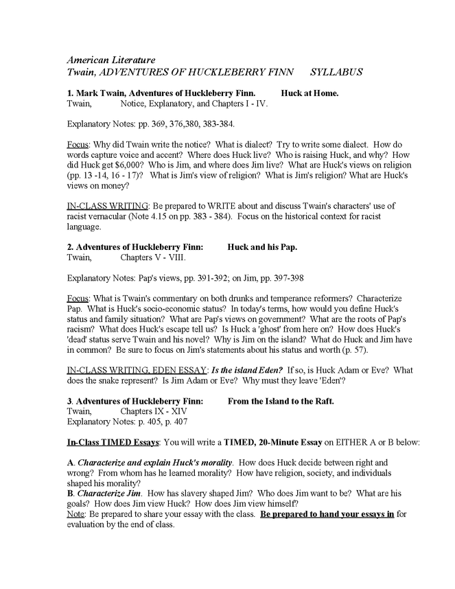 syllabus: twain, adventures of huckleberry finn preview image 1