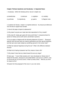 the book cover of A Separate Peace, vocabulary and review questions for chapter 13
