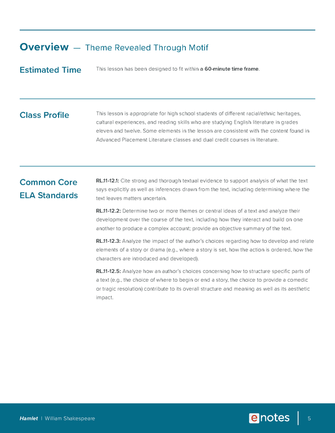 Hamlet Literary Devices Lesson Plan