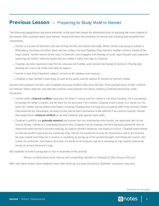 Hamlet Literary Devices Lesson Plan