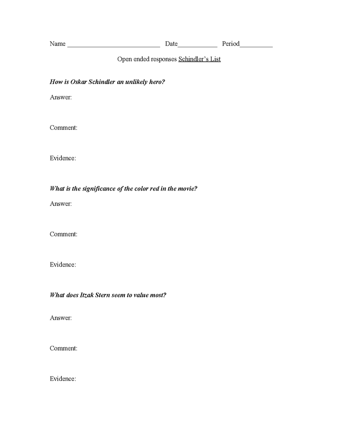 schindler's list open ended responses preview image 1