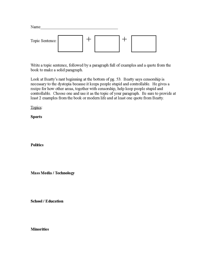 fahrenheit 451 building topic sentences using beatty's rant preview image 1