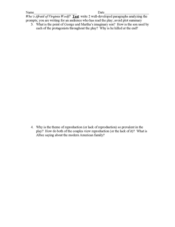 who's afraid of virginia woolf?  short answer test preview image 2