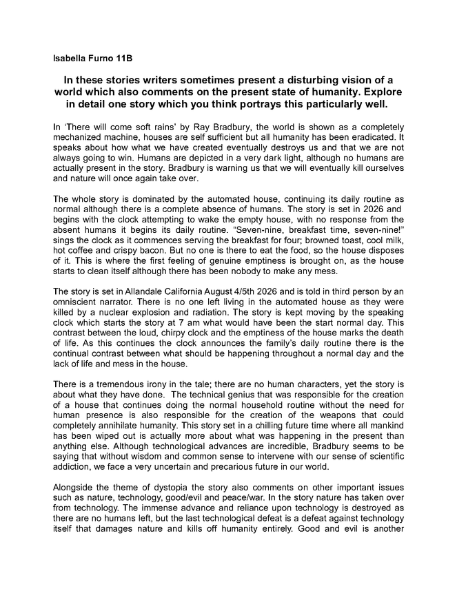 explore how the writer presents a disturbing vision of a world which also comments on the present state of humanity. e preview image 1