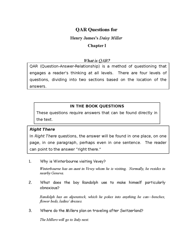 qar questions for james's daisy miller, ch. i preview image 1