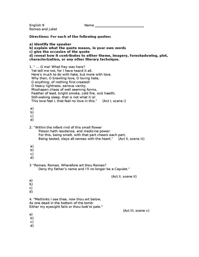 quote exam romeo and juliet preview image 1