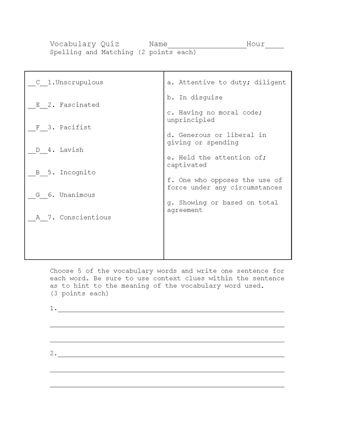 catr (part two) vocab and spelling quiz key preview image 1