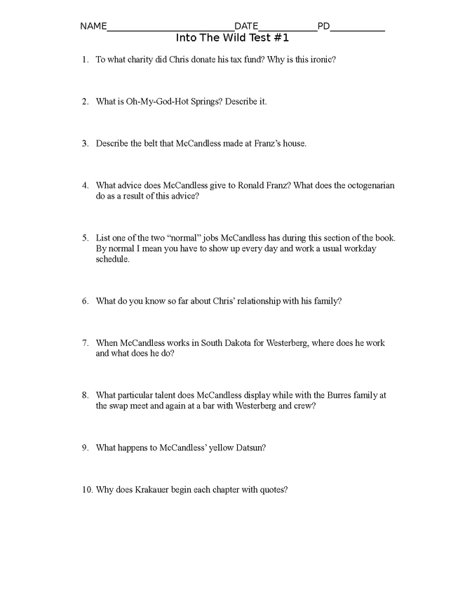 into the wild quiz--10 questions (first few chapters) preview image 1