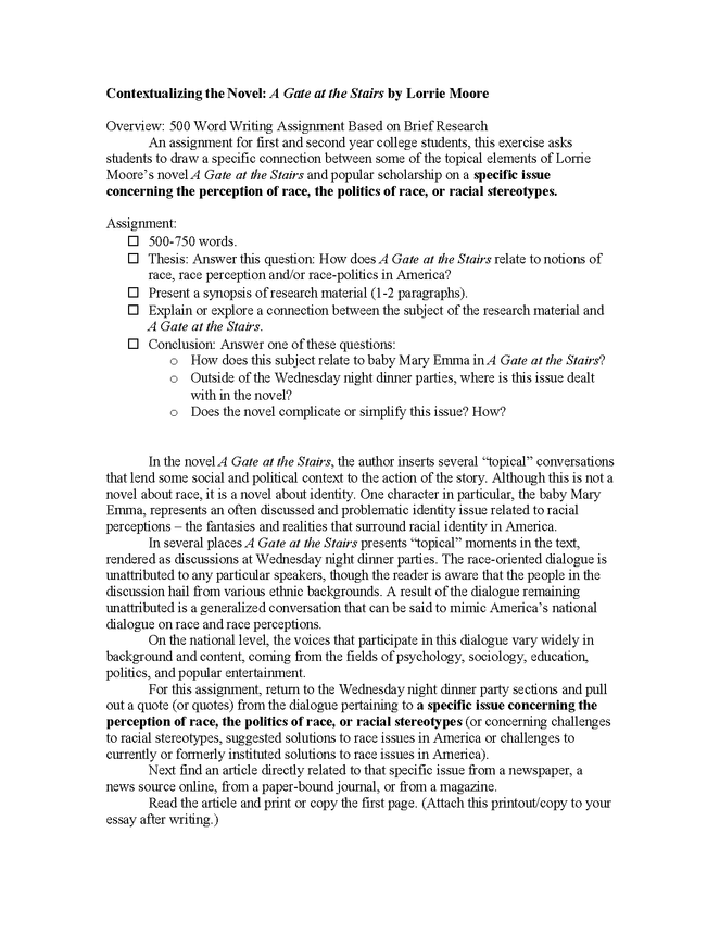 Contextualizing the Novel A Gate at the Stairs by Lorrie Moore