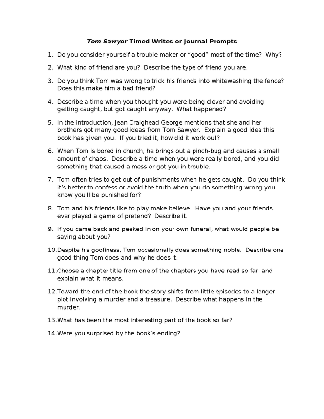 tom sawyer timed writes journal prompts preview image 1
