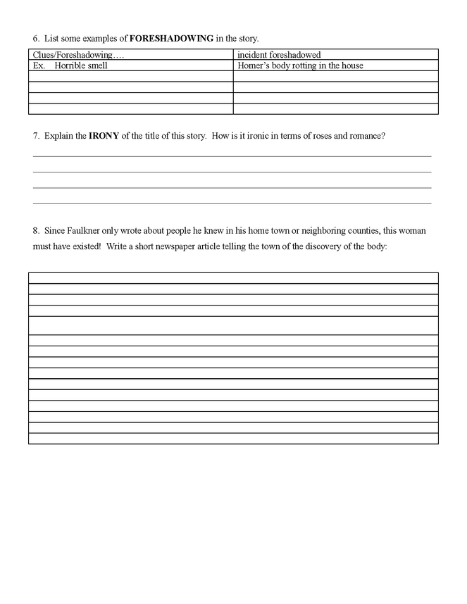 a worksheet for the video/dvd of "a rose for emily" preview image 2