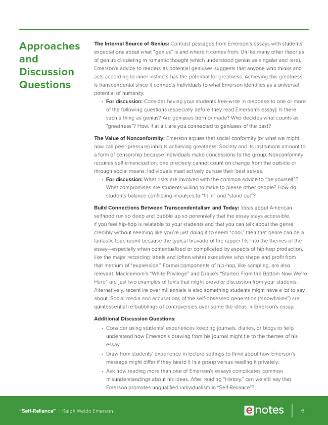 SelfReliance eNotes Teaching Guide