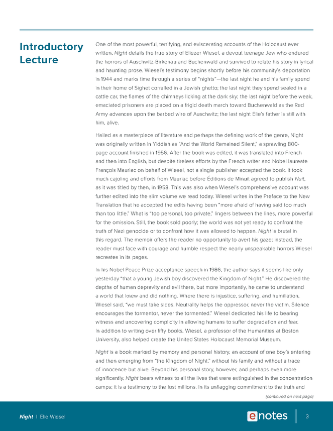 night enotes lesson plan preview image 3