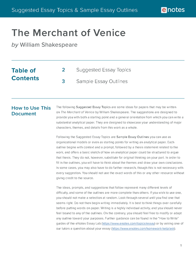 the merchant of venice essay topics