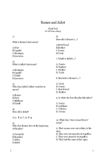 the book cover of Romeo and Juliet Final Exam