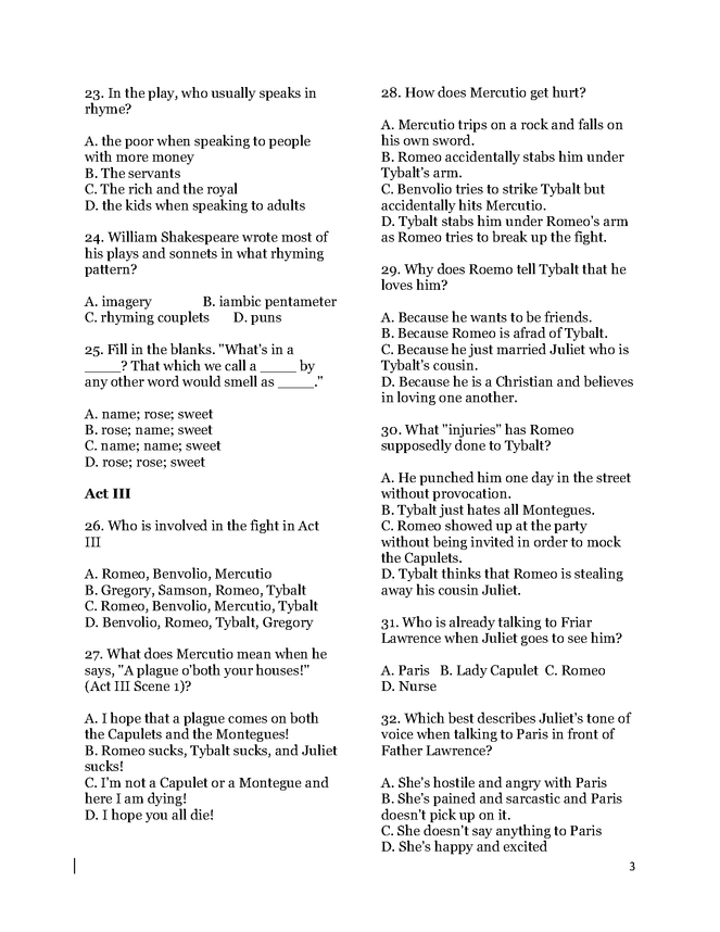 romeo and juliet final exam preview image 3