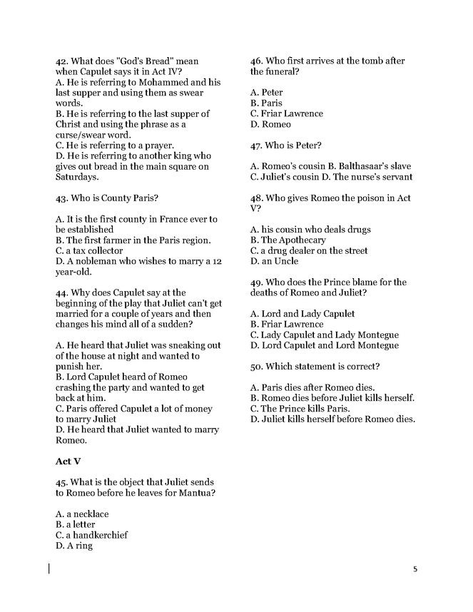 romeo and juliet final exam preview image 5