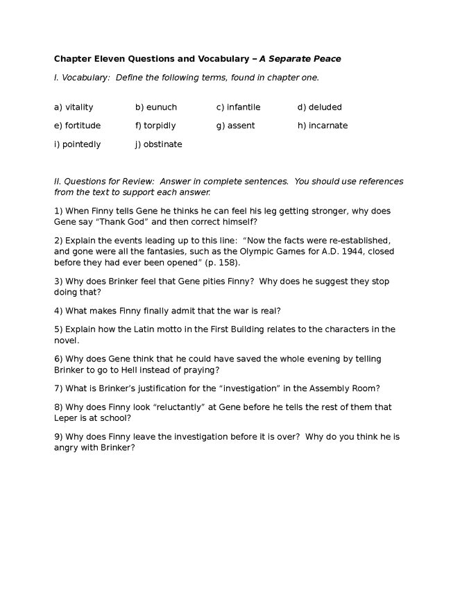 a separate peace, vocabulary and review for chapter 11 preview image 1