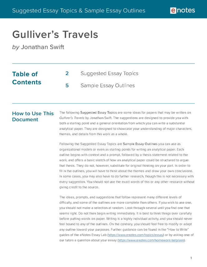 gulliver's travels essay topics